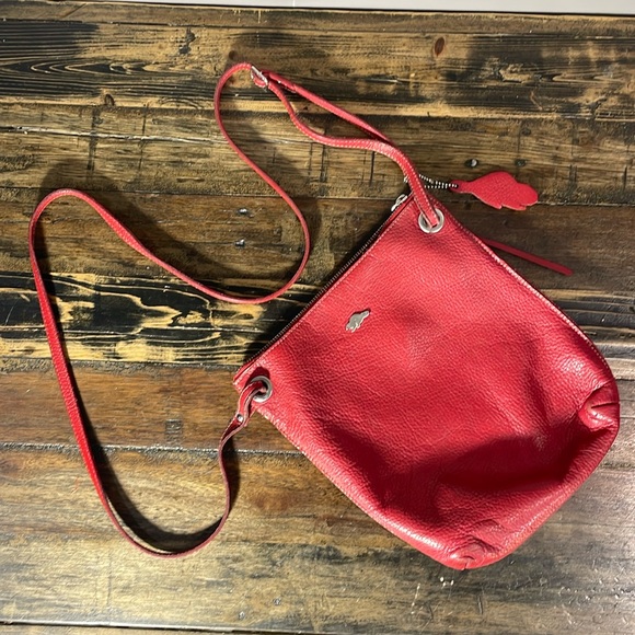 Roots Handbags - Roots pebbled leather red purse with long crossbody strap.  Made in Canada